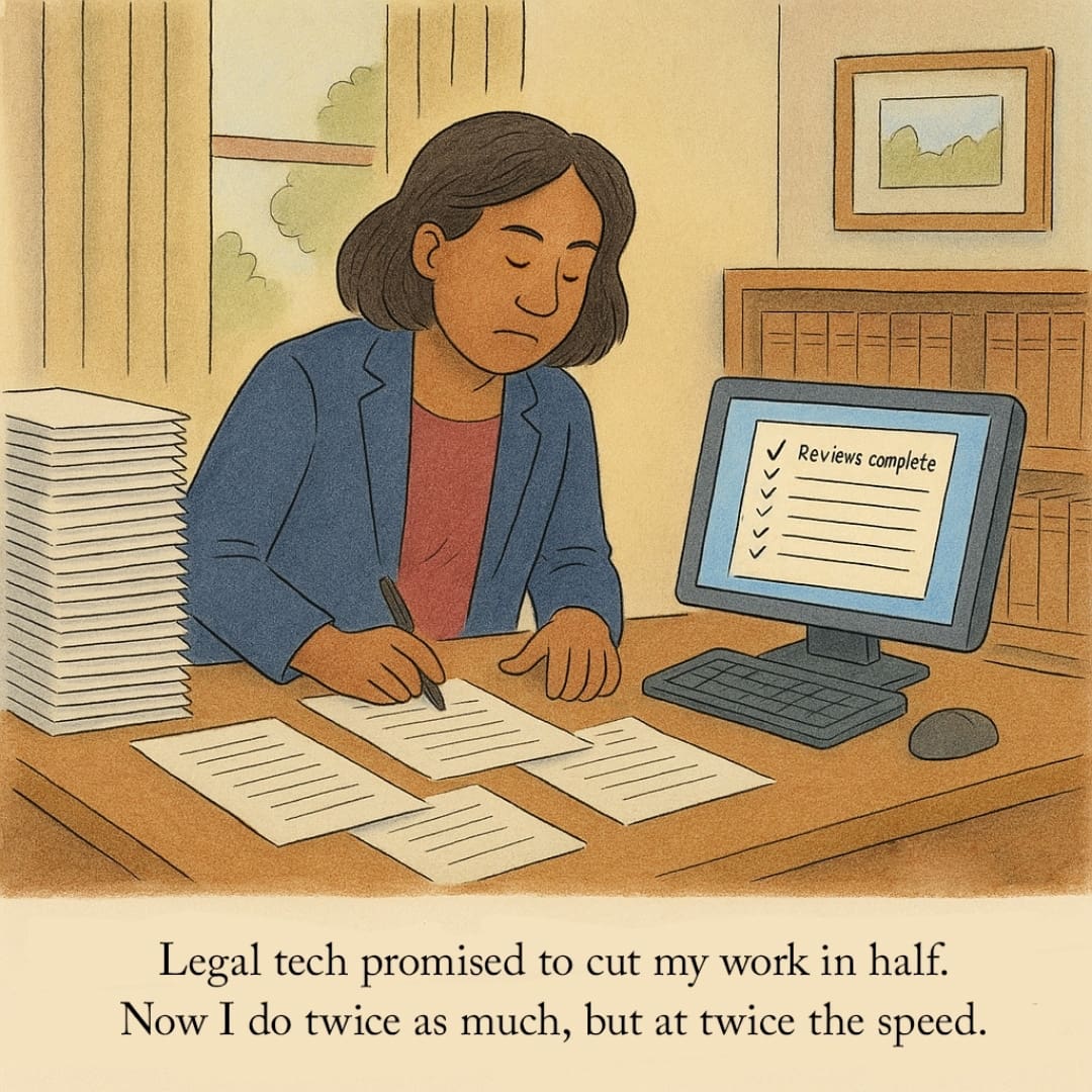 joke about Legal tech making us work twice as much with twice the speed.  