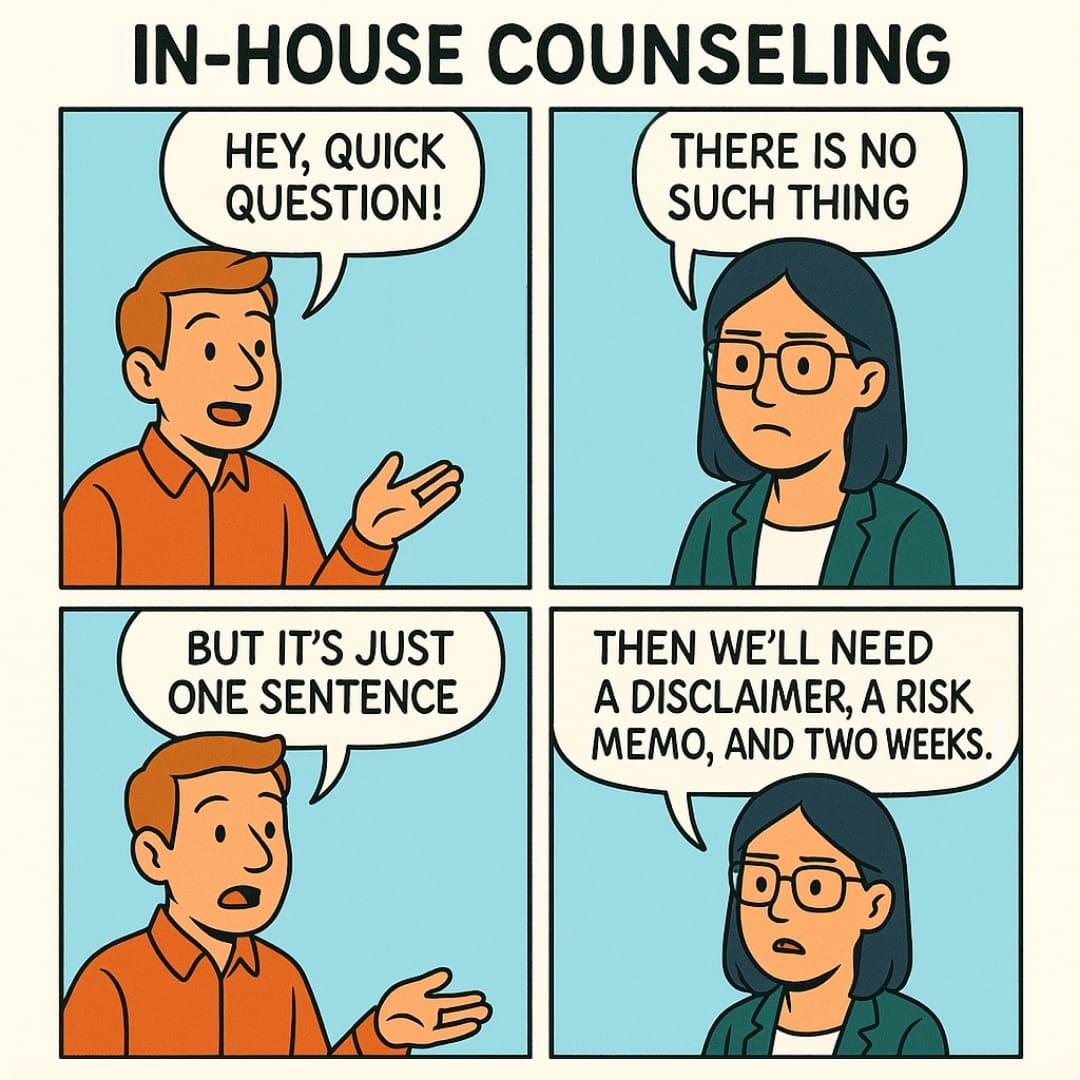 comic style lawyer joke for in-house counsel