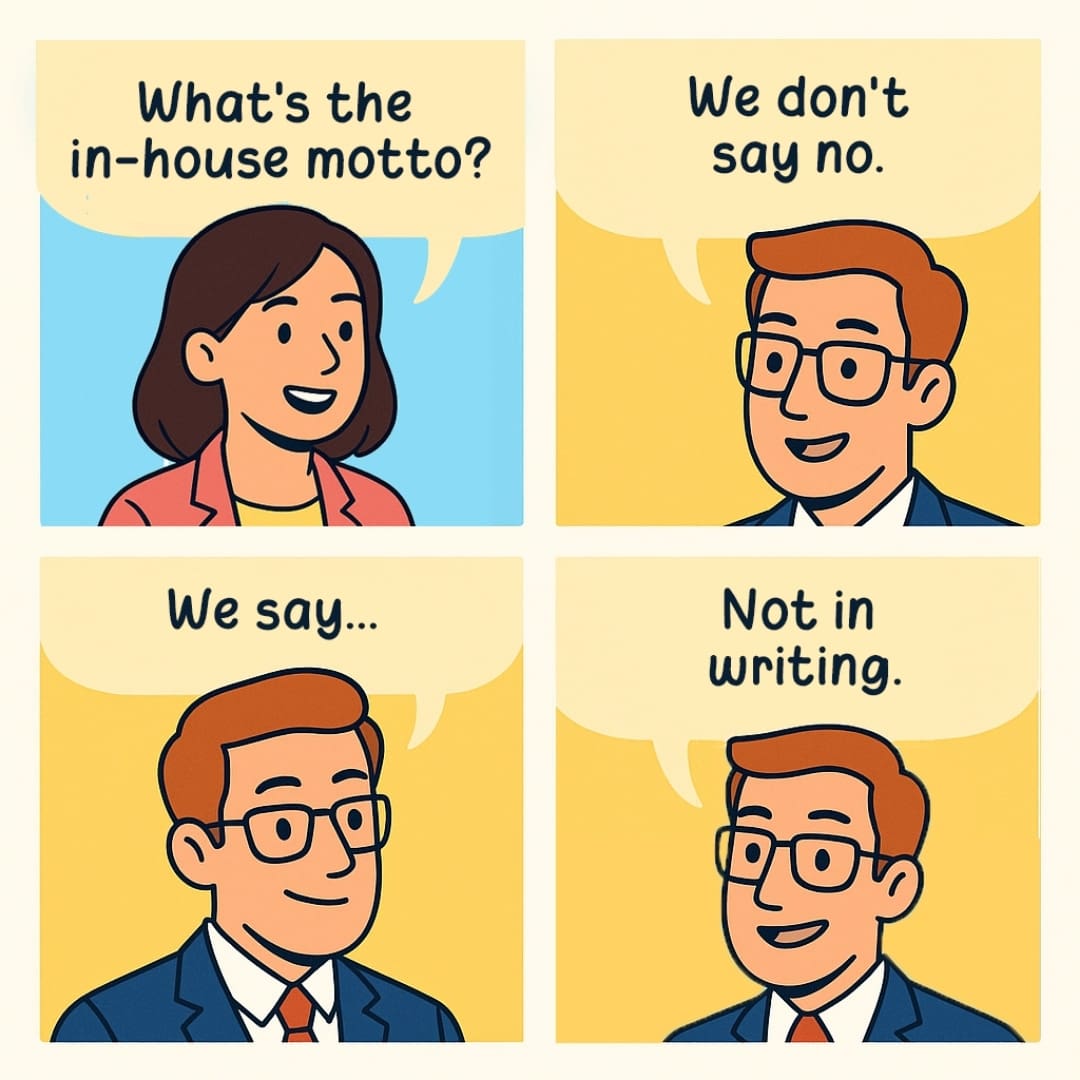 In house counsel lawyer joke about saying no 